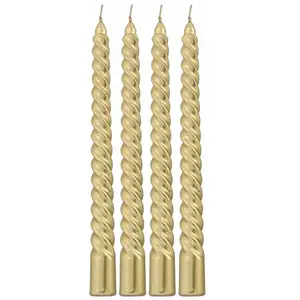 RueDeLaFete Set de 4 bougies Flambeau Torsadées 25cm, métallisées Or pas cher
