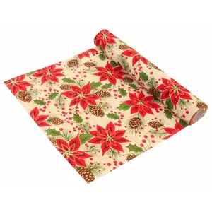 Chemin de table Poinsettias rouge avec paillettes