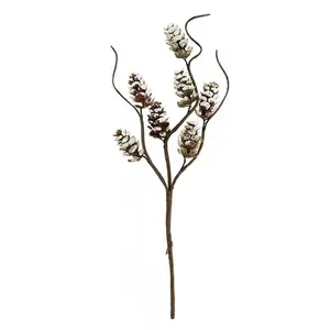 Tige naturelle avec mini pommes de pins enneigées 17cm