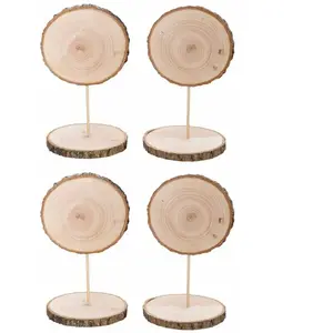 Comparateur de prix : Lot de 4 Marque-Tables rondin en bois sur tige 10x20cm