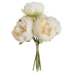 RueDeLaFete Bouquet de 6 Pivoines 27,5cm Blanc/crème pas cher