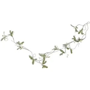 Comparateur de prix : Guirlande de Gui blanc perle avec feuilles givrées artificielle 110cm