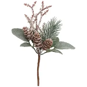 Bouquet givré vert de 2 branches Hiver sur tige 14cm
