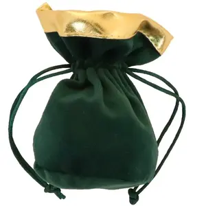 RueDeLaFete Lot de 3 Bourses velours 12cm bordures dorées, Vert foncé pas cher