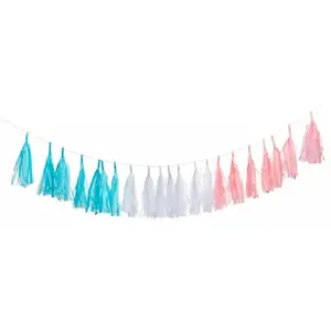 RueDeLaFete Guirlande 21 Pompons Rose/Blanc/Bleu 2m50 pas cher