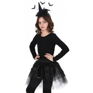 Comparateur de prix : Kit 2 pièces Jupe et Coiffe chapeau sorcière enfant, Noires