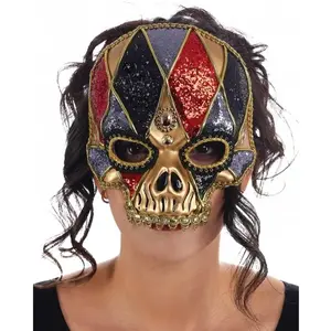 Masque Tête de mort Crazy Harlequin pailleté luxe