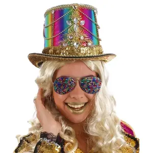 Comparateur de prix : Chapeau Haut de Forme Crazy Cabaret, strass Multicolores