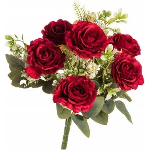 RueDeLaFete Bouquet de 6 Roses et feuillage, 43cm rouge pas cher