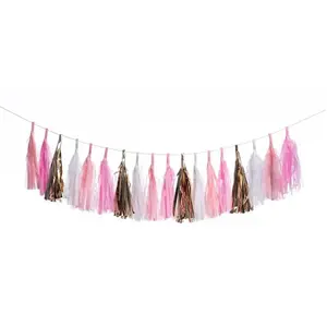 RueDeLaFete Guirlande 18 Pompons 2m14, Blanc/Or/Rose pas cher