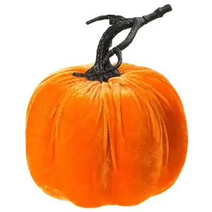 Comparateur de prix : RueDeLaFete Décoration Citrouille 17 cm - Velours Orange - Halloween