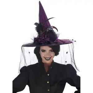 chapeau sorciere super luxe plumes noir/violet - chaks 12254