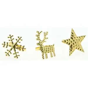 RueDeLaFete Rond de serviettes Noël en métal bosselé doré 4cm (x1) pas cher