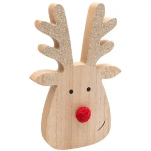 Grande Tête de Renne en bois avec nez rouge et paillettes 20 cm