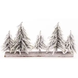 Chaks 12780, Grand Centre de table en bois avec 5 Sapins enneigés réal...