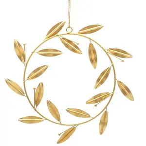 Comparateur de prix : Couronne de feuilles en métal doré à suspendre Ø 29cm