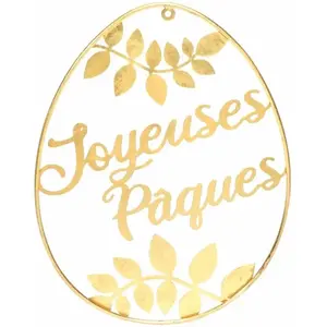 RueDeLaFete Grand Oeuf métal doré Joyeuses Pâques à suspendre 60cm pas cher