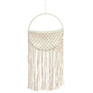 RueDeLaFete Grande Déco murale Macramé arrondie pochette blanc cassé 30x74cm pas cher