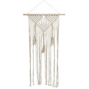 RueDeLaFete Grande Déco murale Macramé blanc cassé sur tige 40x80cm pas cher