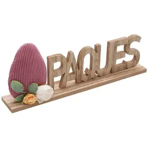 Comparateur de prix : Centre de table Pâques en bois 30cm avec oeuf velours Vieux Rose
