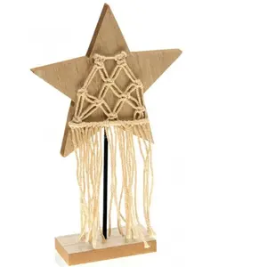 Comparateur de prix : Déco Grande Etoile en bois naturel sur pied avec macramé 30cm