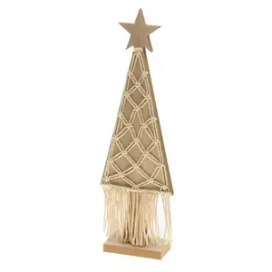 Comparateur de prix : Déco Sapin en bois naturel sur pied avec macramé 36cm