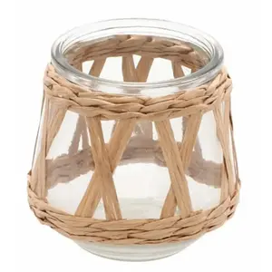 RueDeLaFete Porte-bougie en verre et tressage 10cm pas cher