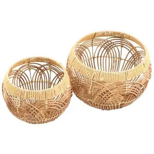RueDeLaFete Lot de 2 Paniers boules tressés ˜ 30cm et 25cm pas cher