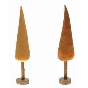 RueDeLaFete Sapin Velours ambre sur rondin bois 29cm (x1) pas cher