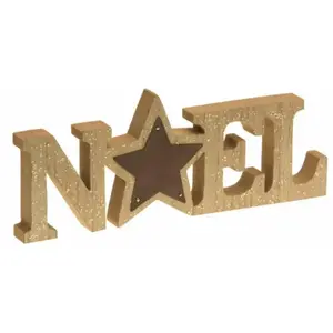 CENTRE DE TABLE BOIS NOËL PAILLETTES 24X9.5CM OR