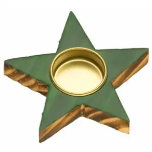 RueDeLaFete Bougeoir Etoile en bois brillant 12cm, Vert pas cher