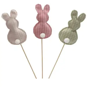 RueDeLaFete Stick lapin pompom vichy 30cm coloré sur pic, assorti (x1) pas cher