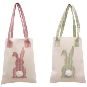 RueDeLaFete SAC lapin vichy tissu avec pompon et anses 19x24cm  (x1) pas cher