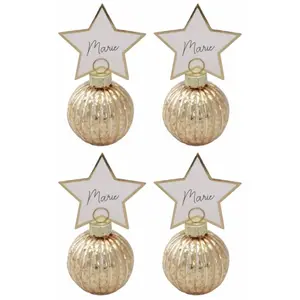 RueDeLaFete Lot 4 Boules de Noël marque-places 5,5cm avec étiquettes, Or pas cher