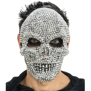 masque visage crâne strass 16x24.5cm argent adulte - générique 13812