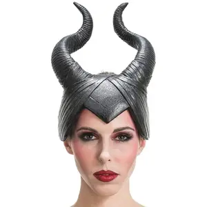 RueDeLaFete Casque Cornes Maléfiques en latex 29cm, Noir pas cher