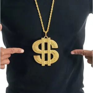 RueDeLaFete Grand Collier Dollar $ doré 1m pas cher