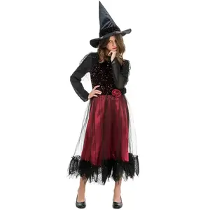 RueDeLaFete Déguisement Sorcière Lucinda Bordeaux à sequins 116cm, 4-6 ans pas cher