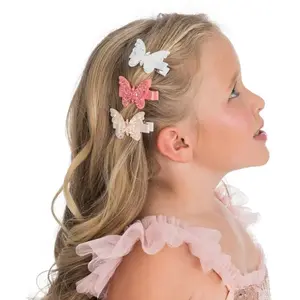3 barrettes papillon pailleté 5x3.5cm - générique 13466