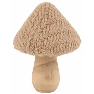 champignon bois chapeau tricot 14x9.5cm beige - générique 13483 pas cher