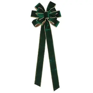 RueDeLaFete Long Noeud cimier 78cm velours Vert foncé finition perles pas cher