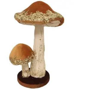 RueDeLaFete DÉCO 2 CHAMPIGNONS VELOURS PAILLETÉ 19X26CM CAMEL pas cher