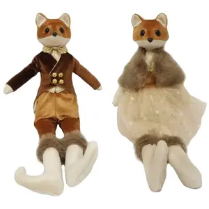 RueDeLaFete Déco Grand Renard Élégant assis en tissu taupe/marron asso... pas cher