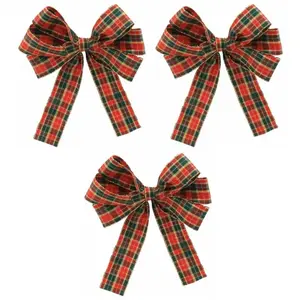 Sachet de 3 petits Noeuds tissu Scottish 13cm rouge/vert/or