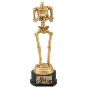 Chaks 13677, Statuette Trophée Squelette Halloween en résine dorée 18cm pas cher