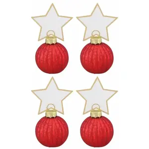 Lot 4 Boules de Noël marque-places 5,5cm avec étiquettes, Rouge