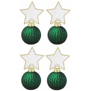 Lot 4 Boules de Noël marque-places 5,5cm avec étiquettes, Vert