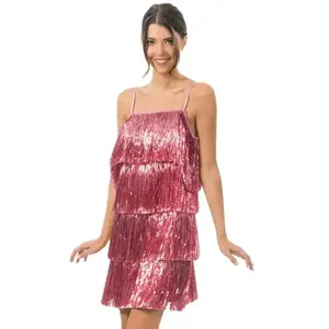 Comparateur de prix : Chaks Robe scintillante à franges, Rose taille L