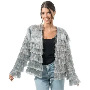 Comparateur de prix : Chaks Veste scintillante à franges femme, Argent taille L