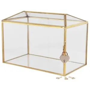RueDeLaFete Urne en verre ET Boite à bouquet, métal or avec cadenas 26cm pas cher